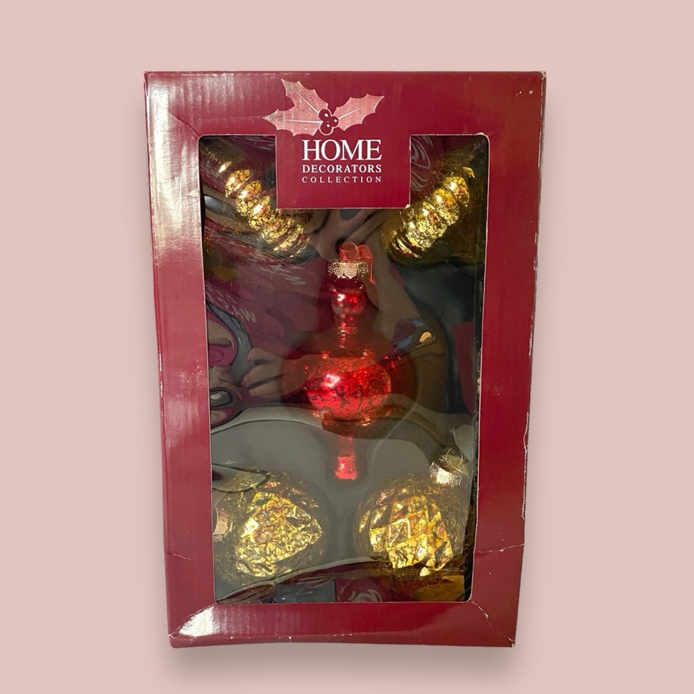 Home Decorators Collection Set of 10 Glass Christmas Ornament Gold Red Crackle